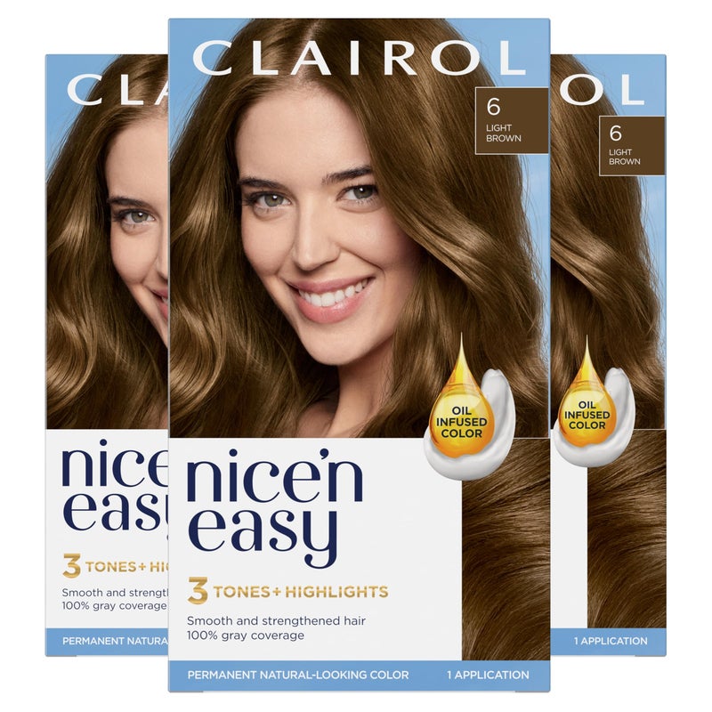 CLAIROL صبغة شعر كلايرول نيسن إيزي دائمة، 6 بني فاتح، عبوة من 3 - Image 1